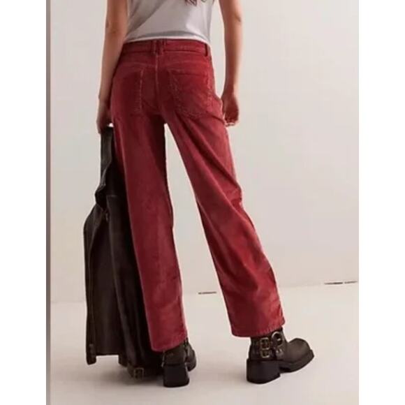 We the Free People NWT Corduroy Risk Taker High Rise Straight Red Sz 27 Western - Picture 3 of 16